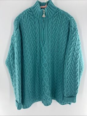 Aran Crafts Ireland Cable-Knit Half-Zip Sweater Merino Wool Unisex XXL